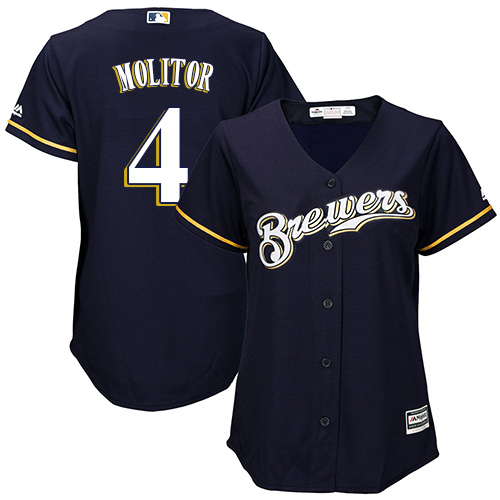 Brewers #4 Paul Molitor Navy Blue Alternate Women's Stitched MLB Jersey
